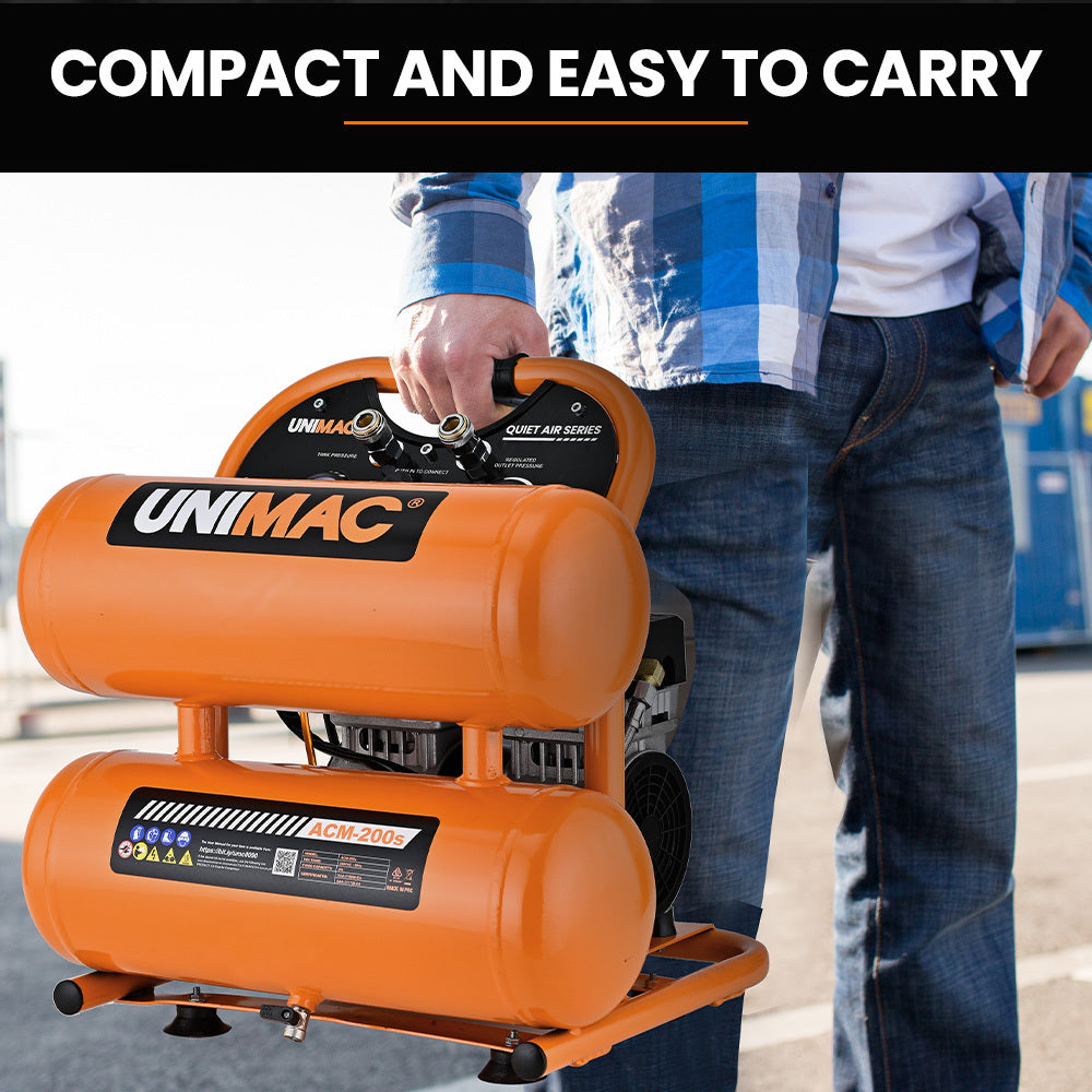 UNIMAC 20L Twin Tank Air Compressor, 116PSI Portable Silent Oil-Free Electric, for Airtools Tyre Inflation V219-TOLACMUM2C0FA