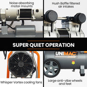 UNIMAC 25L 1.5HP Silent Oil-Free Electric Air Compressor, Portable V219-TOLACMUM2C5FA