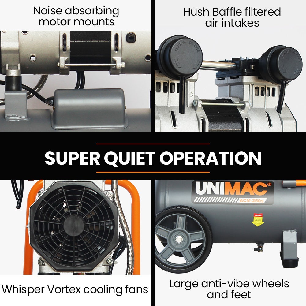 UNIMAC 25L 1.5HP Silent Oil-Free Electric Air Compressor, Portable V219-TOLACMUM2C5FA
