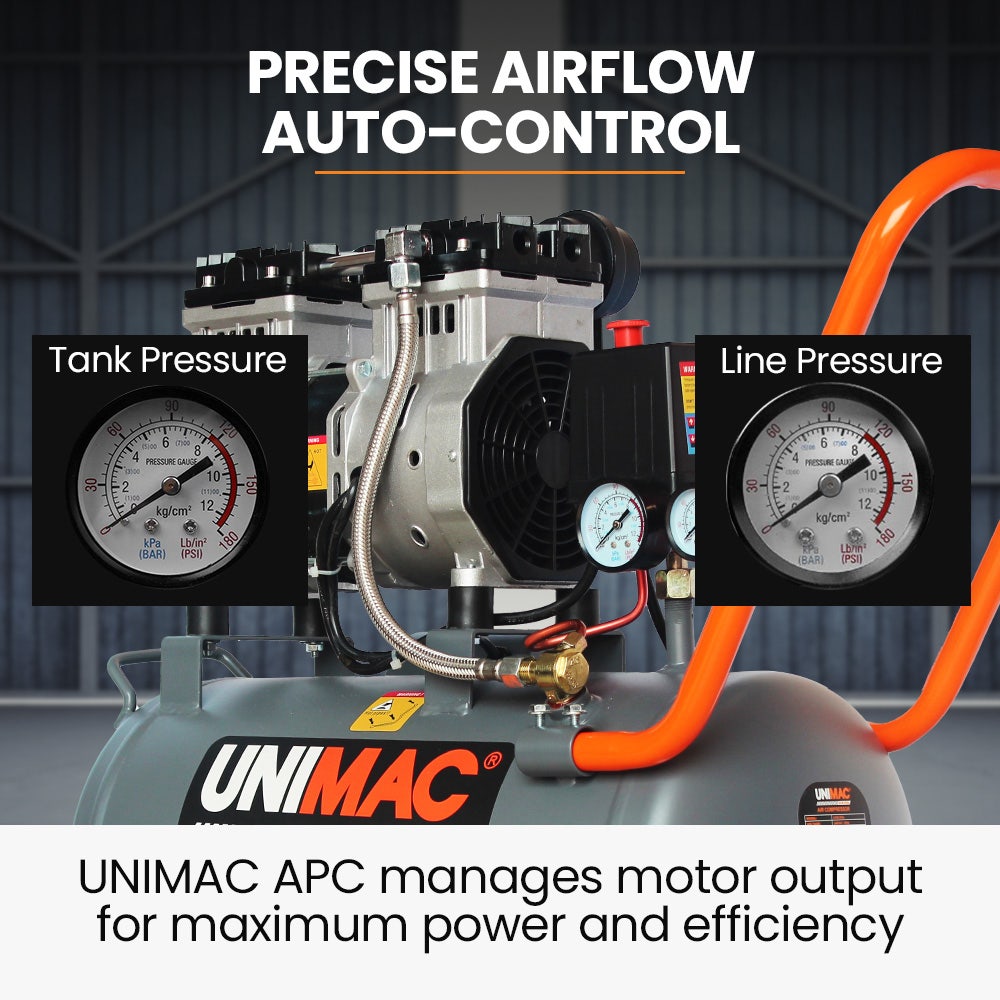 UNIMAC 25L 1.5HP Silent Oil-Free Electric Air Compressor, Portable V219-TOLACMUM2C5FA