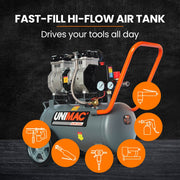 UNIMAC 25L 1.5HP Silent Oil-Free Electric Air Compressor, Portable V219-TOLACMUM2C5FA