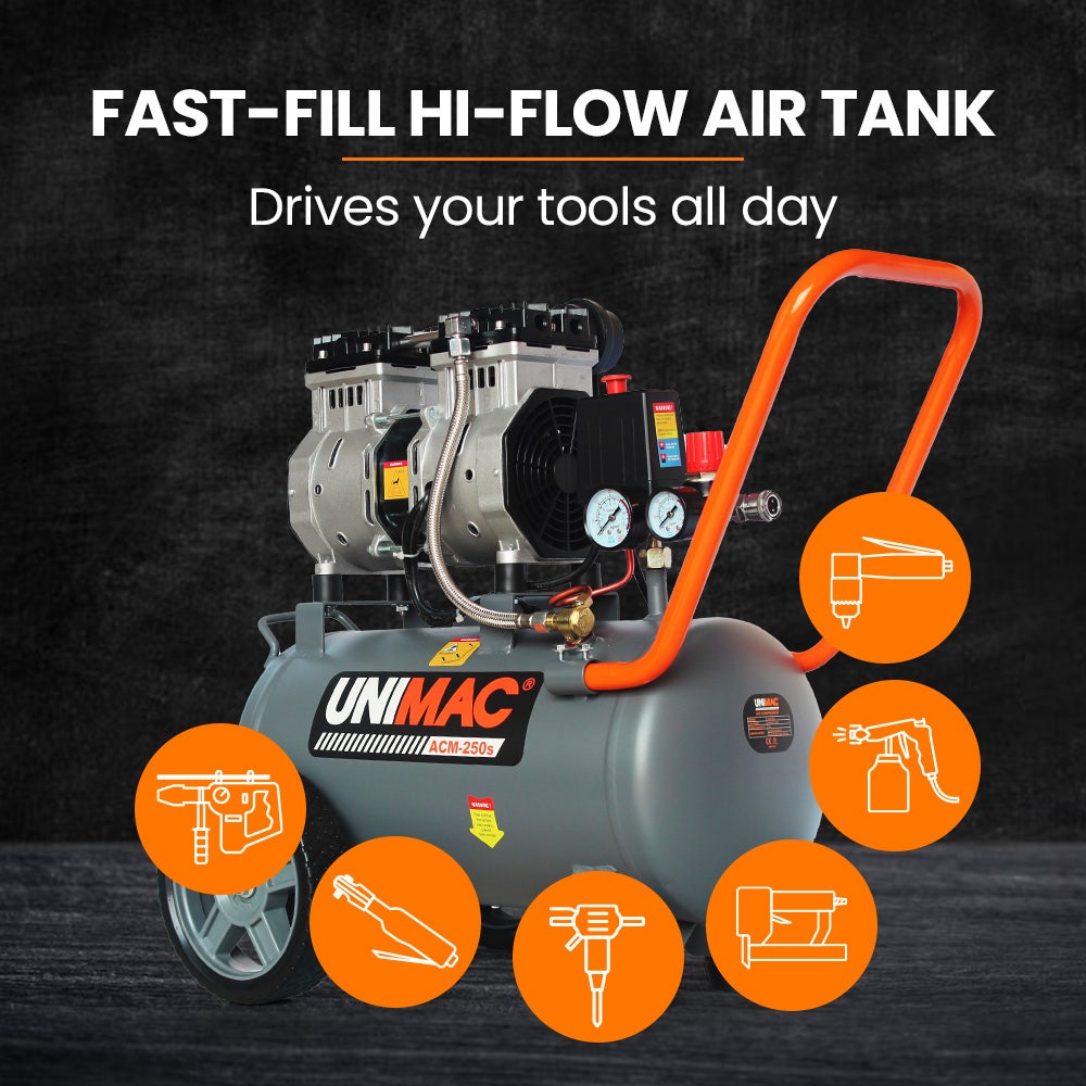 UNIMAC 25L 1.5HP Silent Oil-Free Electric Air Compressor, Portable V219-TOLACMUM2C5FA