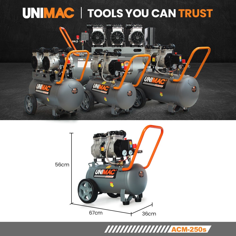 UNIMAC 25L 1.5HP Silent Oil-Free Electric Air Compressor, Portable V219-TOLACMUM2C5FA