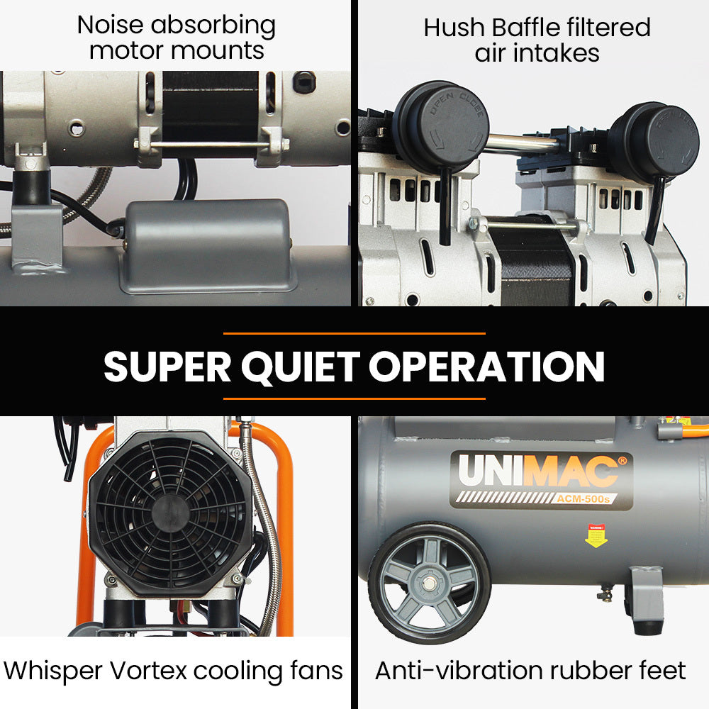 UNIMAC 40L 2.0HP Silent Oil-Free Electric Air Compressor, Portable, Twin Nitto Outlets V219-TOLACMUM4C0FA
