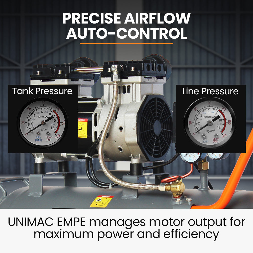 UNIMAC 40L 2.0HP Silent Oil-Free Electric Air Compressor, Portable, Twin Nitto Outlets V219-TOLACMUM4C0FA