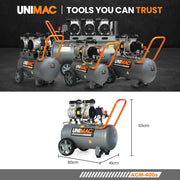 UNIMAC 40L 2.0HP Silent Oil-Free Electric Air Compressor, Portable, Twin Nitto Outlets V219-TOLACMUM4C0FA