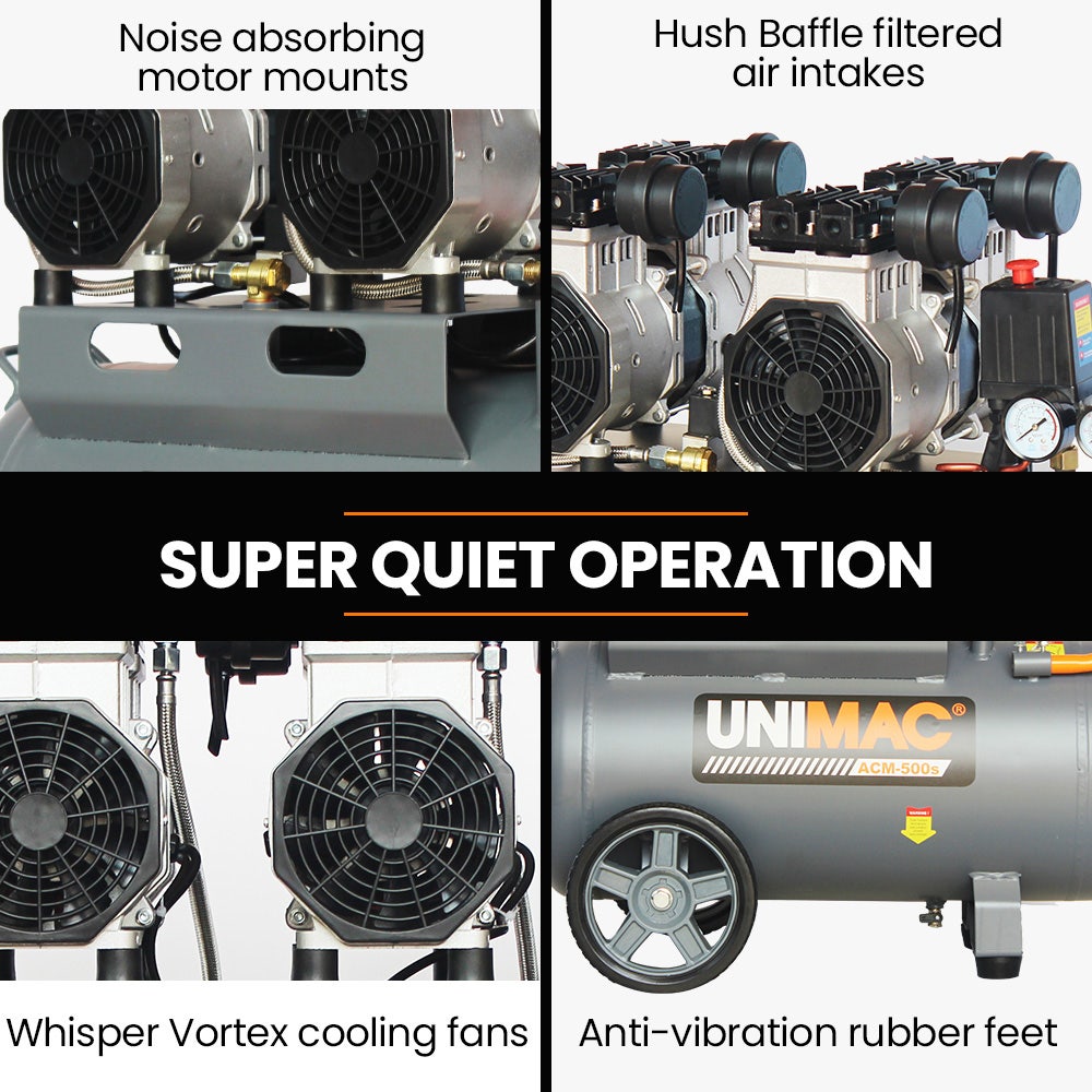 UNIMAC 50L 3.0HP Silent Oil-Free Electric Air Compressor, Portable, Twin Nitto Outlets V219-TOLACMUM5C0FA