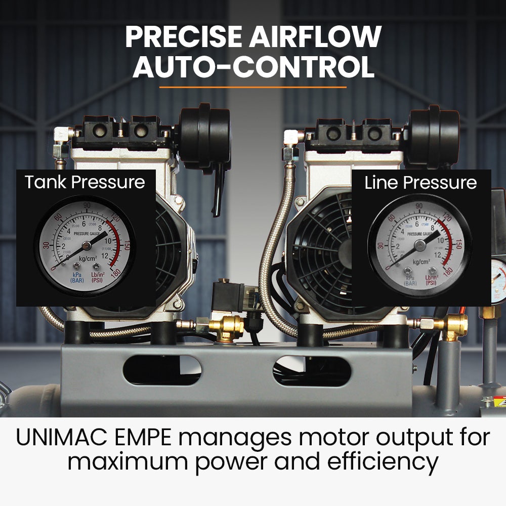 UNIMAC 50L 3.0HP Silent Oil-Free Electric Air Compressor, Portable, Twin Nitto Outlets V219-TOLACMUM5C0FA
