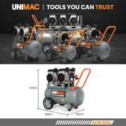 UNIMAC 50L 3.0HP Silent Oil-Free Electric Air Compressor, Portable, Twin Nitto Outlets V219-TOLACMUM5C0FA