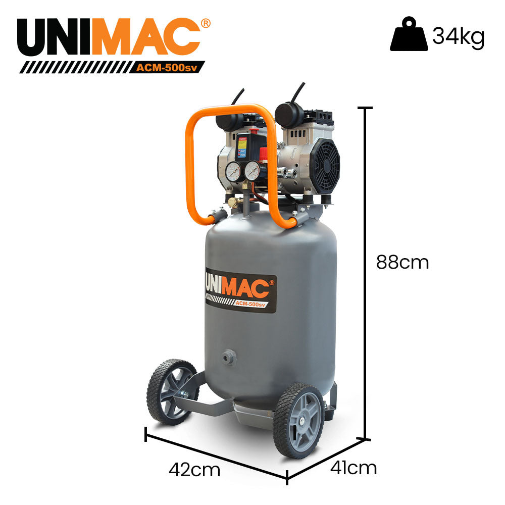 Unimac 2HP 50L Silent Oil-Free Portable Electric Air Compressor, Vertical, for Airtools, Tyre Inflation V219-TOLACMUM5CFVA