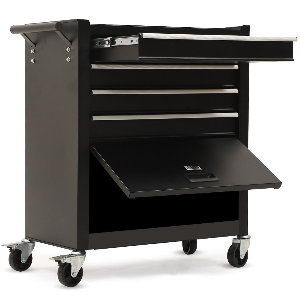 Bullet Pro 4 Drawer Tool Box Cabinet Trolley Storage, with 1-Door Toolbox Garage Organiser Set, Black V219-TOLCABBU15KA