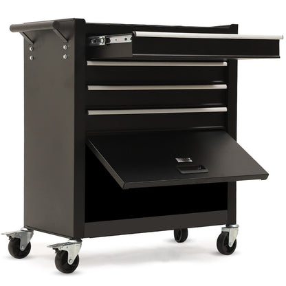 Bullet Pro 4 Drawer Tool Box Cabinet Trolley Storage, with 1-Door Toolbox Garage Organiser Set, Black V219-TOLCABBU15KA