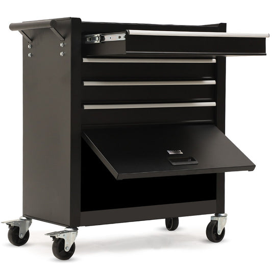 Bullet Pro 4 Drawer Tool Box Cabinet Trolley Storage, with 1-Door Toolbox Garage Organiser Set, Black V219-TOLCABBU15KA