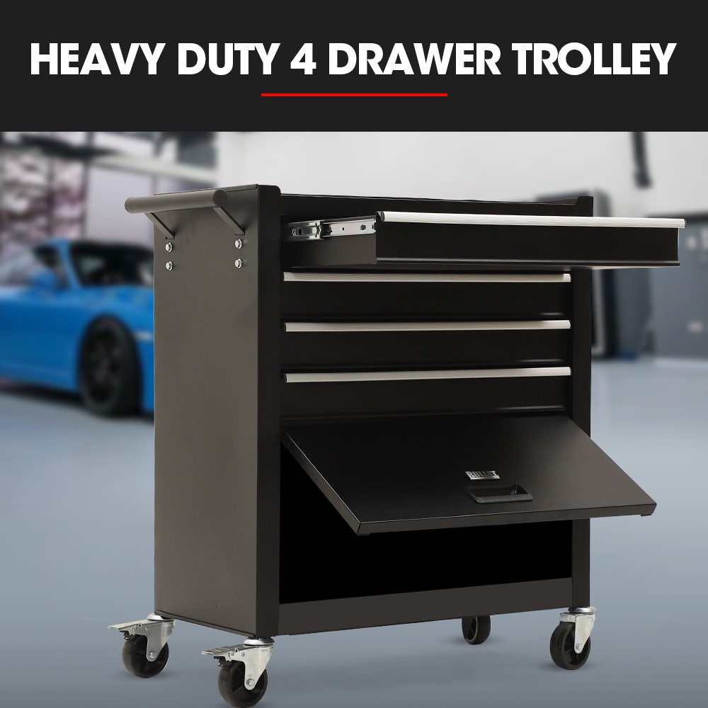 Bullet Pro 4 Drawer Tool Box Cabinet Trolley Storage, with 1-Door Toolbox Garage Organiser Set, Black V219-TOLCABBU15KA