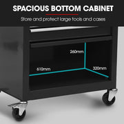 Bullet Pro 4 Drawer Tool Box Cabinet Trolley Storage, with 1-Door Toolbox Garage Organiser Set, Black V219-TOLCABBU15KA