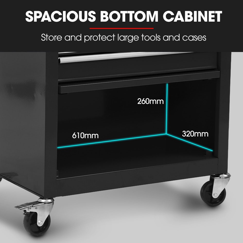 Bullet Pro 4 Drawer Tool Box Cabinet Trolley Storage, with 1-Door Toolbox Garage Organiser Set, Black V219-TOLCABBU15KA