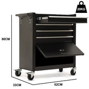 Bullet Pro 4 Drawer Tool Box Cabinet Trolley Storage, with 1-Door Toolbox Garage Organiser Set, Black V219-TOLCABBU15KA
