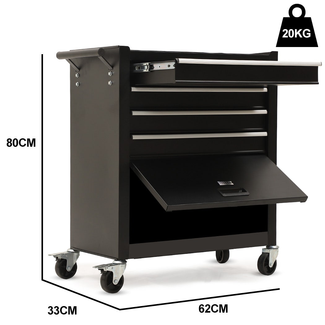 Bullet Pro 4 Drawer Tool Box Cabinet Trolley Storage, with 1-Door Toolbox Garage Organiser Set, Black V219-TOLCABBU15KA