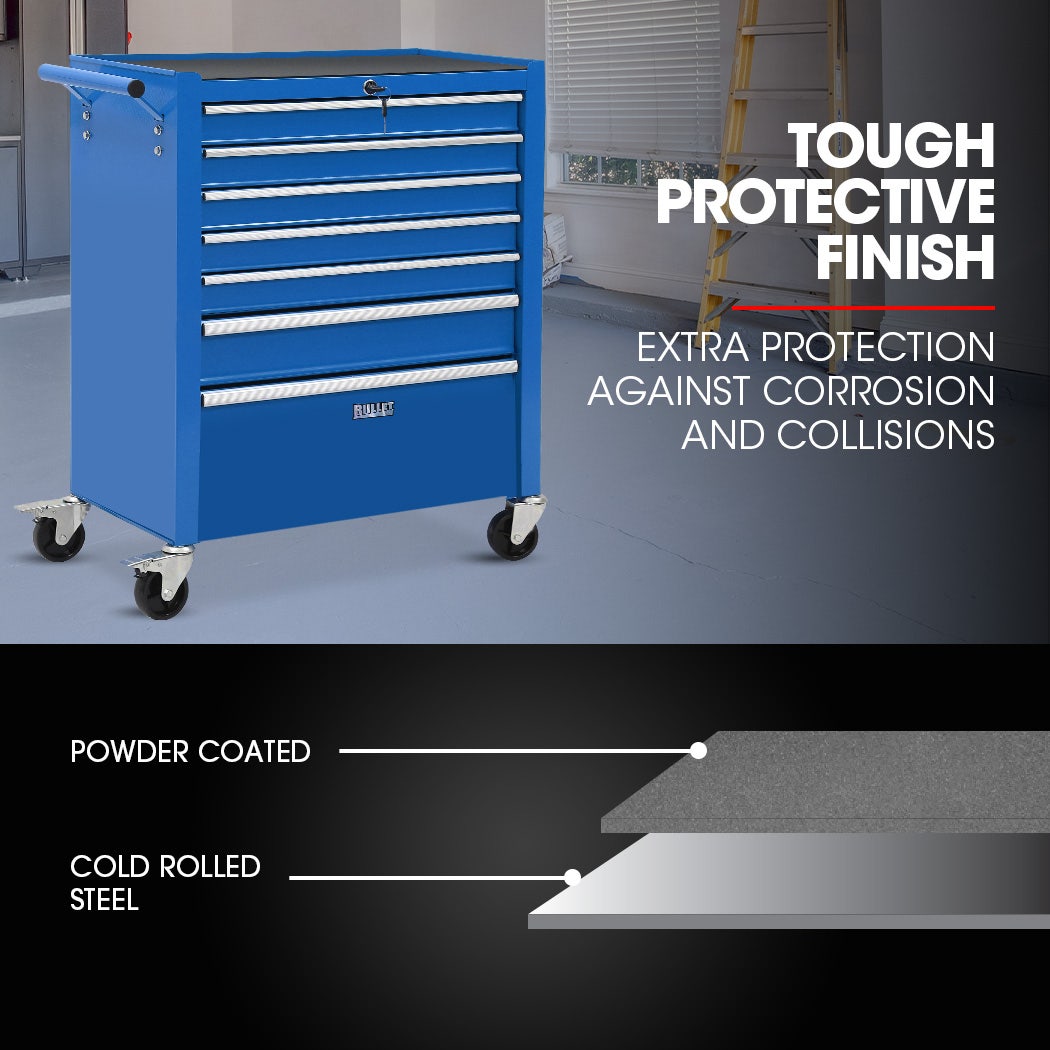 BULLET Pro 7 Drawer Tool Box Cabinet Trolley Storage, Toolbox Garage Organiser Set, Blue V219-TOLCABBU17BA
