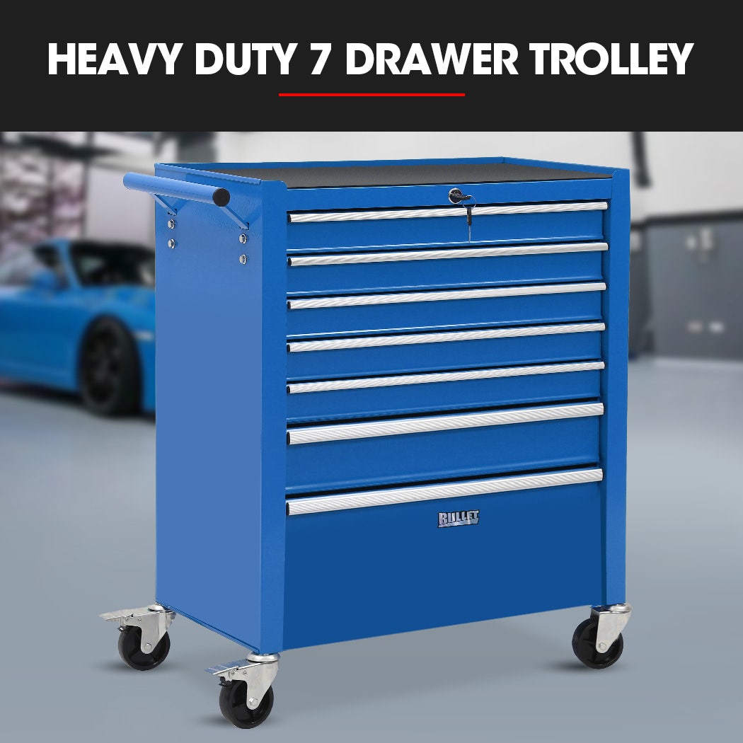 BULLET Pro 7 Drawer Tool Box Cabinet Trolley Storage, Toolbox Garage Organiser Set, Blue V219-TOLCABBU17BA