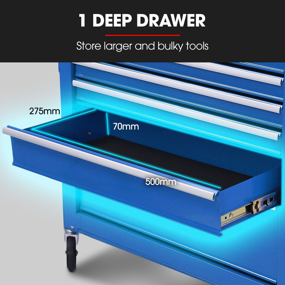 BULLET Pro 7 Drawer Tool Box Cabinet Trolley Storage, Toolbox Garage Organiser Set, Blue V219-TOLCABBU17BA