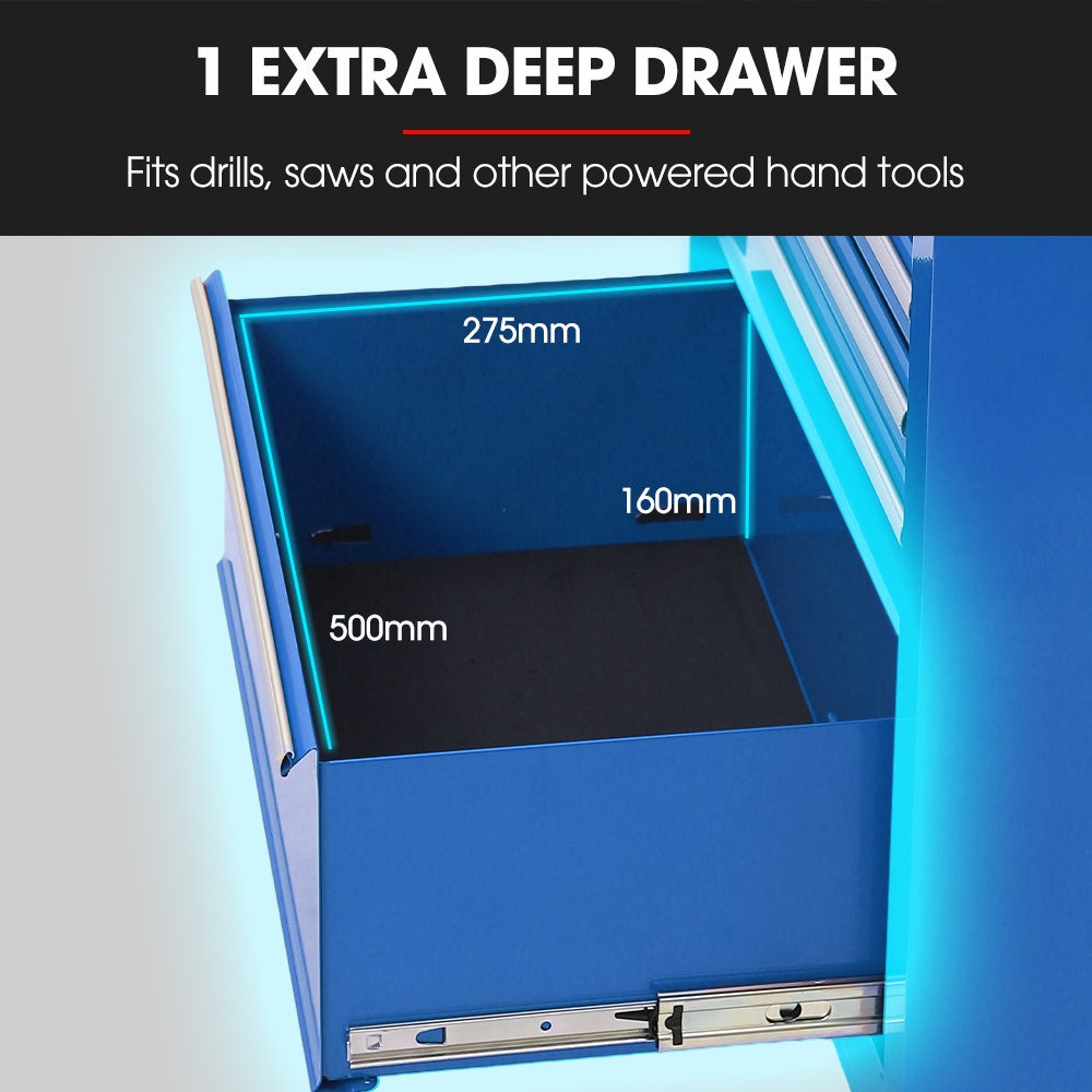 BULLET Pro 7 Drawer Tool Box Cabinet Trolley Storage, Toolbox Garage Organiser Set, Blue V219-TOLCABBU17BA