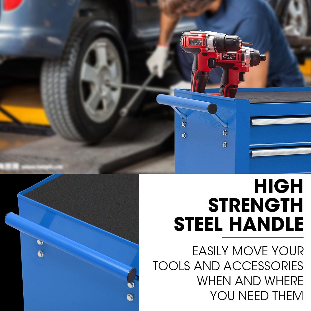 BULLET Pro 7 Drawer Tool Box Cabinet Trolley Storage, Toolbox Garage Organiser Set, Blue V219-TOLCABBU17BA