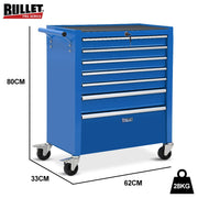 BULLET Pro 7 Drawer Tool Box Cabinet Trolley Storage, Toolbox Garage Organiser Set, Blue V219-TOLCABBU17BA