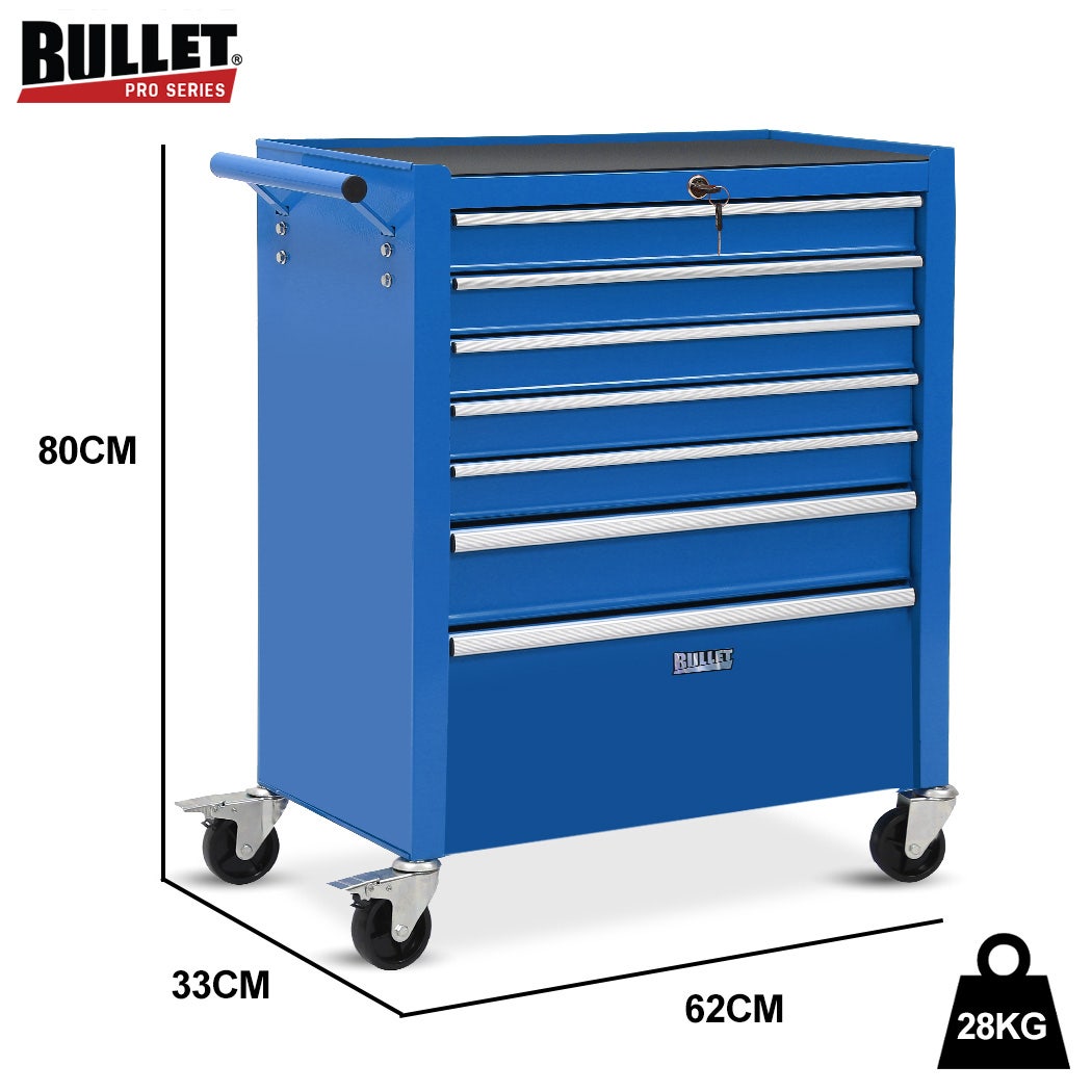 BULLET Pro 7 Drawer Tool Box Cabinet Trolley Storage, Toolbox Garage Organiser Set, Blue V219-TOLCABBU17BA