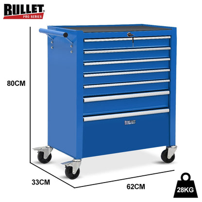 BULLET Pro 7 Drawer Tool Box Cabinet Trolley Storage, Toolbox Garage Organiser Set, Blue V219-TOLCABBU17BA