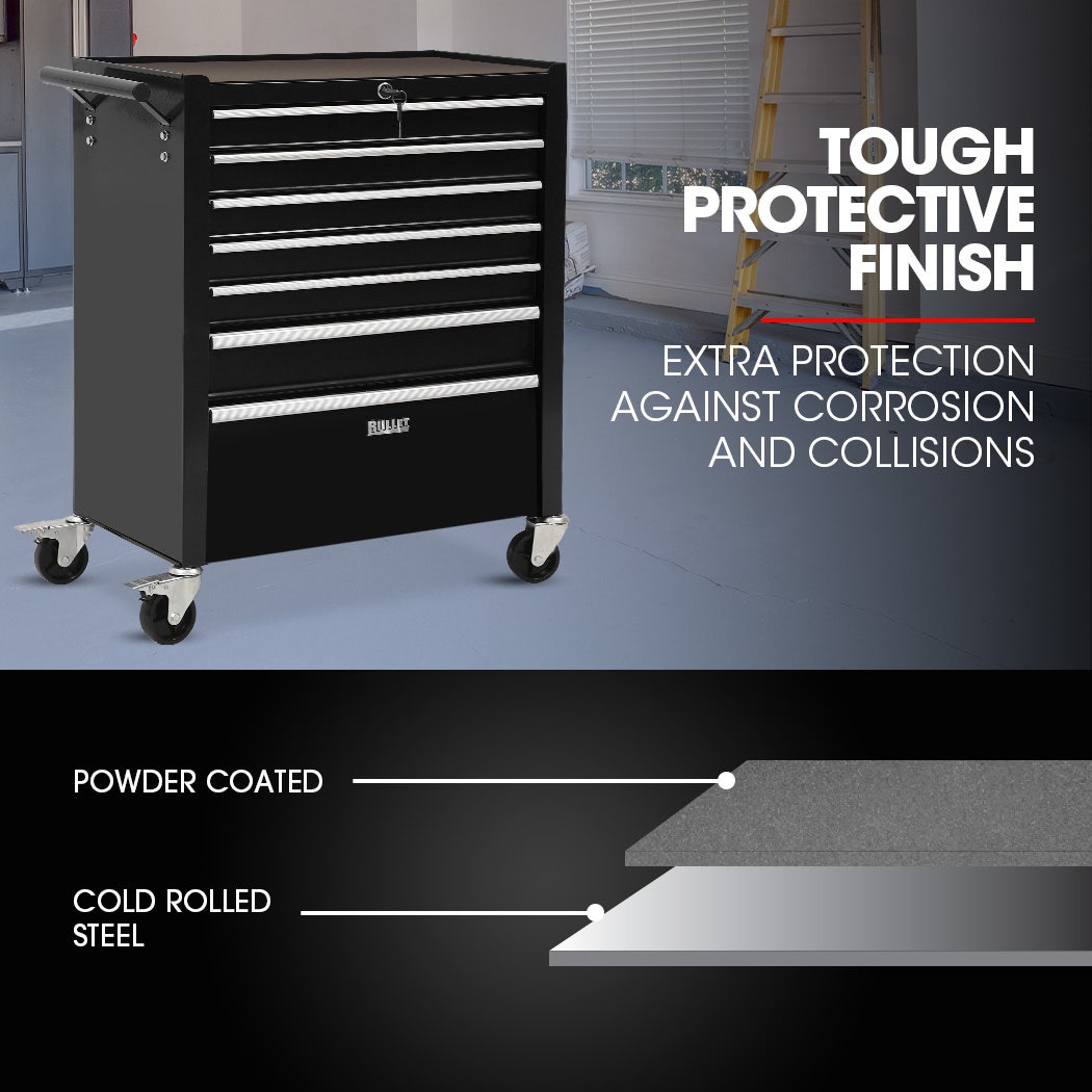 BULLET Pro 7 Drawer Tool Box Cabinet Trolley Storage, Toolbox Garage Organiser Set, Black V219-TOLCABBU17KA
