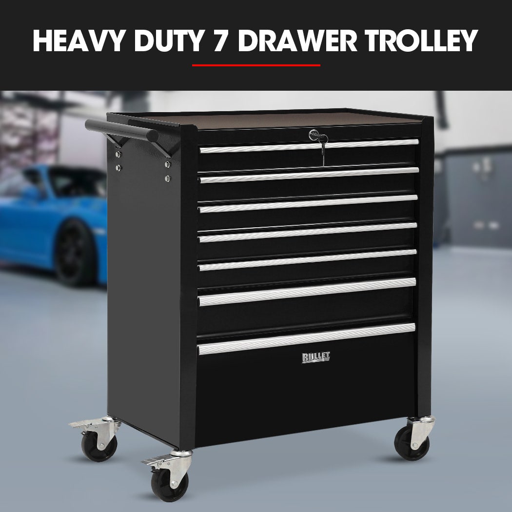 BULLET Pro 7 Drawer Tool Box Cabinet Trolley Storage, Toolbox Garage Organiser Set, Black V219-TOLCABBU17KA