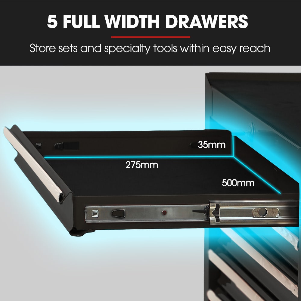 BULLET Pro 7 Drawer Tool Box Cabinet Trolley Storage, Toolbox Garage Organiser Set, Black V219-TOLCABBU17KA