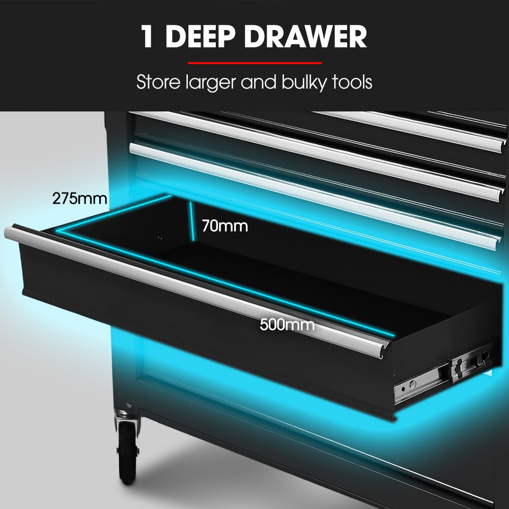 BULLET Pro 7 Drawer Tool Box Cabinet Trolley Storage, Toolbox Garage Organiser Set, Black V219-TOLCABBU17KA