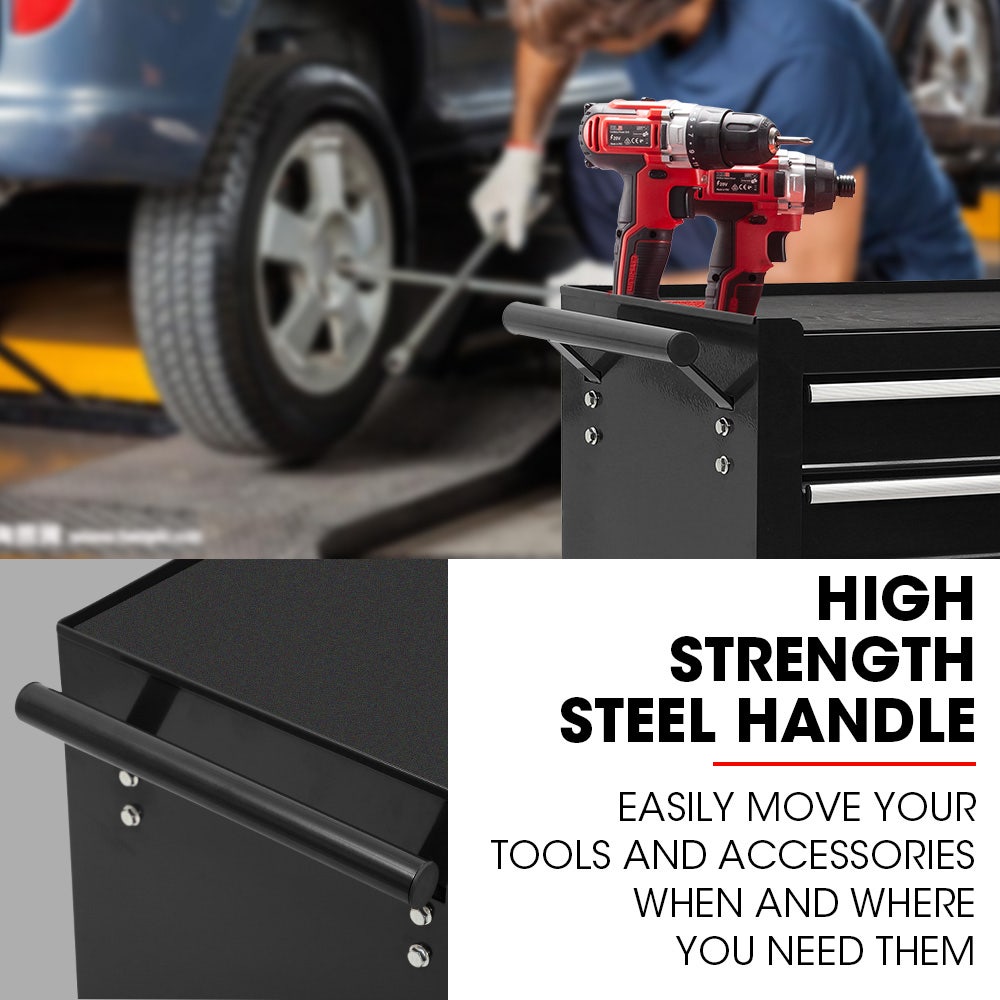 BULLET Pro 7 Drawer Tool Box Cabinet Trolley Storage, Toolbox Garage Organiser Set, Black V219-TOLCABBU17KA