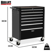BULLET Pro 7 Drawer Tool Box Cabinet Trolley Storage, Toolbox Garage Organiser Set, Black V219-TOLCABBU17KA