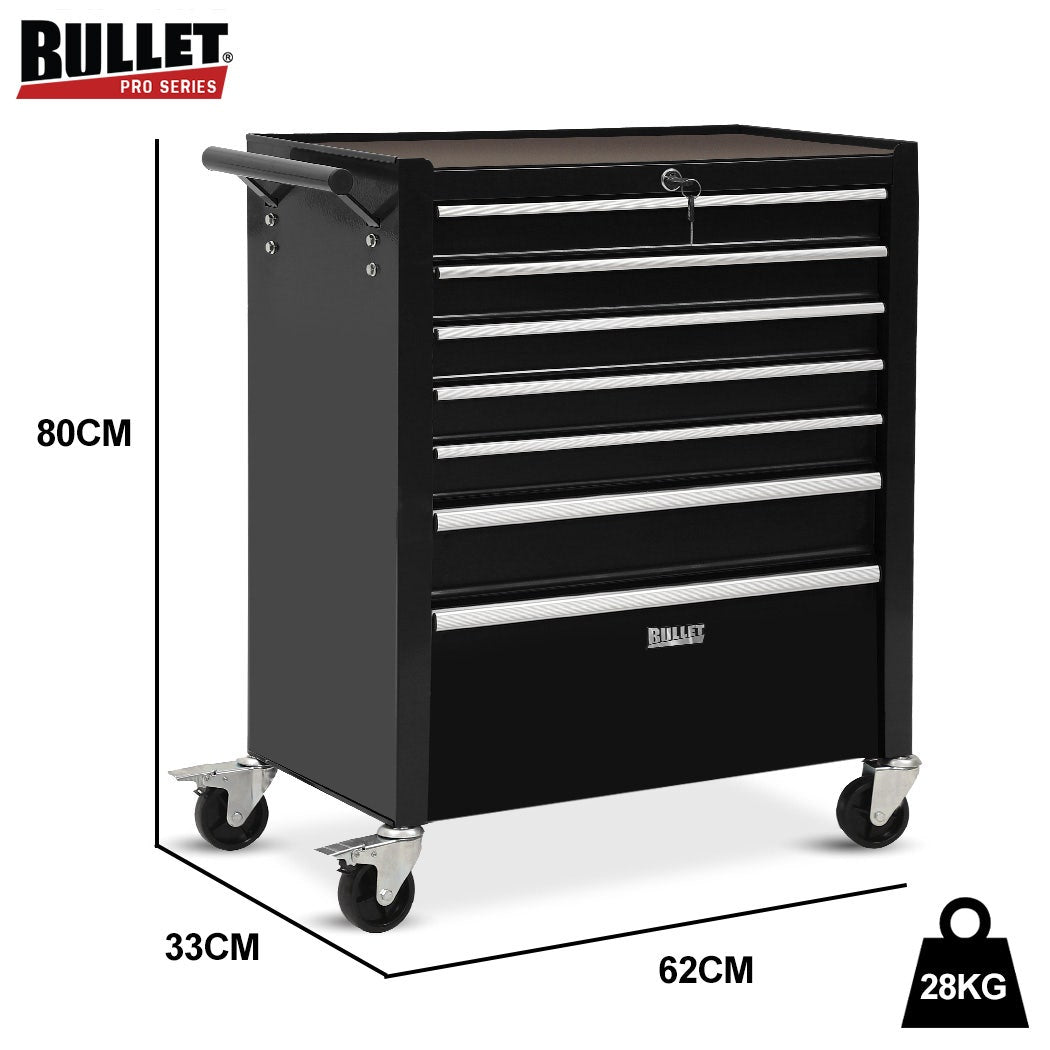 BULLET Pro 7 Drawer Tool Box Cabinet Trolley Storage, Toolbox Garage Organiser Set, Black V219-TOLCABBU17KA
