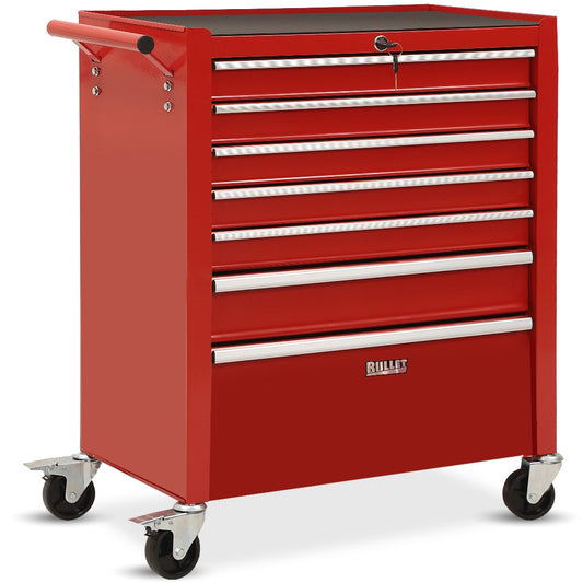 BULLET Pro 7 Drawer Tool Box Cabinet Trolley Storage, Toolbox Garage Organiser Set, Red V219-TOLCABBU17RA