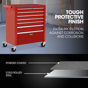 BULLET Pro 7 Drawer Tool Box Cabinet Trolley Storage, Toolbox Garage Organiser Set, Red V219-TOLCABBU17RA