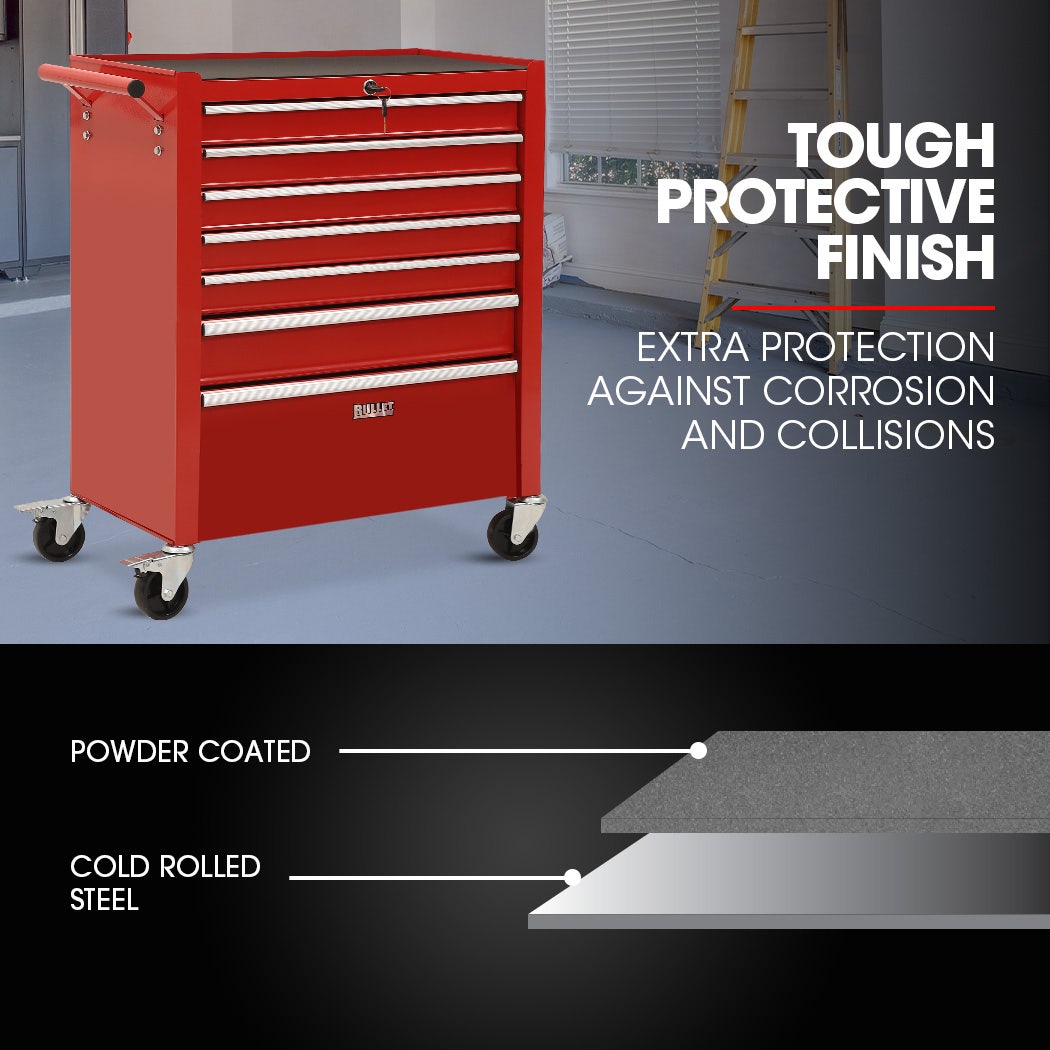 BULLET Pro 7 Drawer Tool Box Cabinet Trolley Storage, Toolbox Garage Organiser Set, Red V219-TOLCABBU17RA