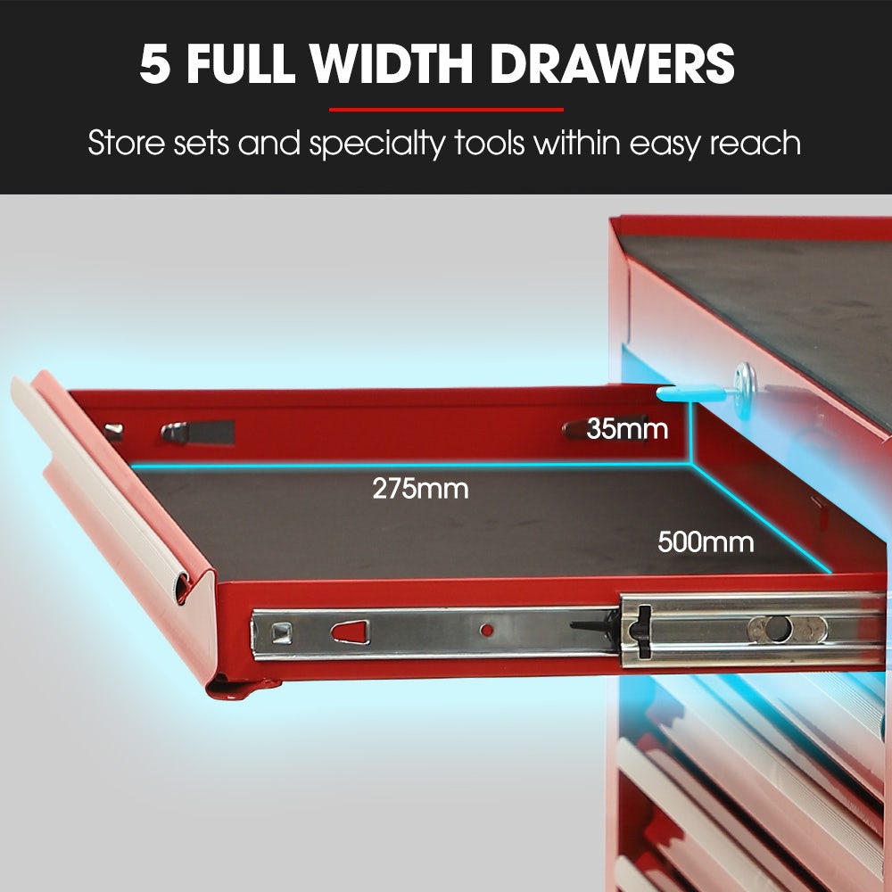 BULLET Pro 7 Drawer Tool Box Cabinet Trolley Storage, Toolbox Garage Organiser Set, Red V219-TOLCABBU17RA