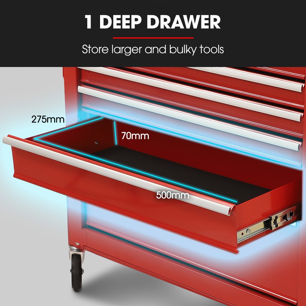 BULLET Pro 7 Drawer Tool Box Cabinet Trolley Storage, Toolbox Garage Organiser Set, Red V219-TOLCABBU17RA