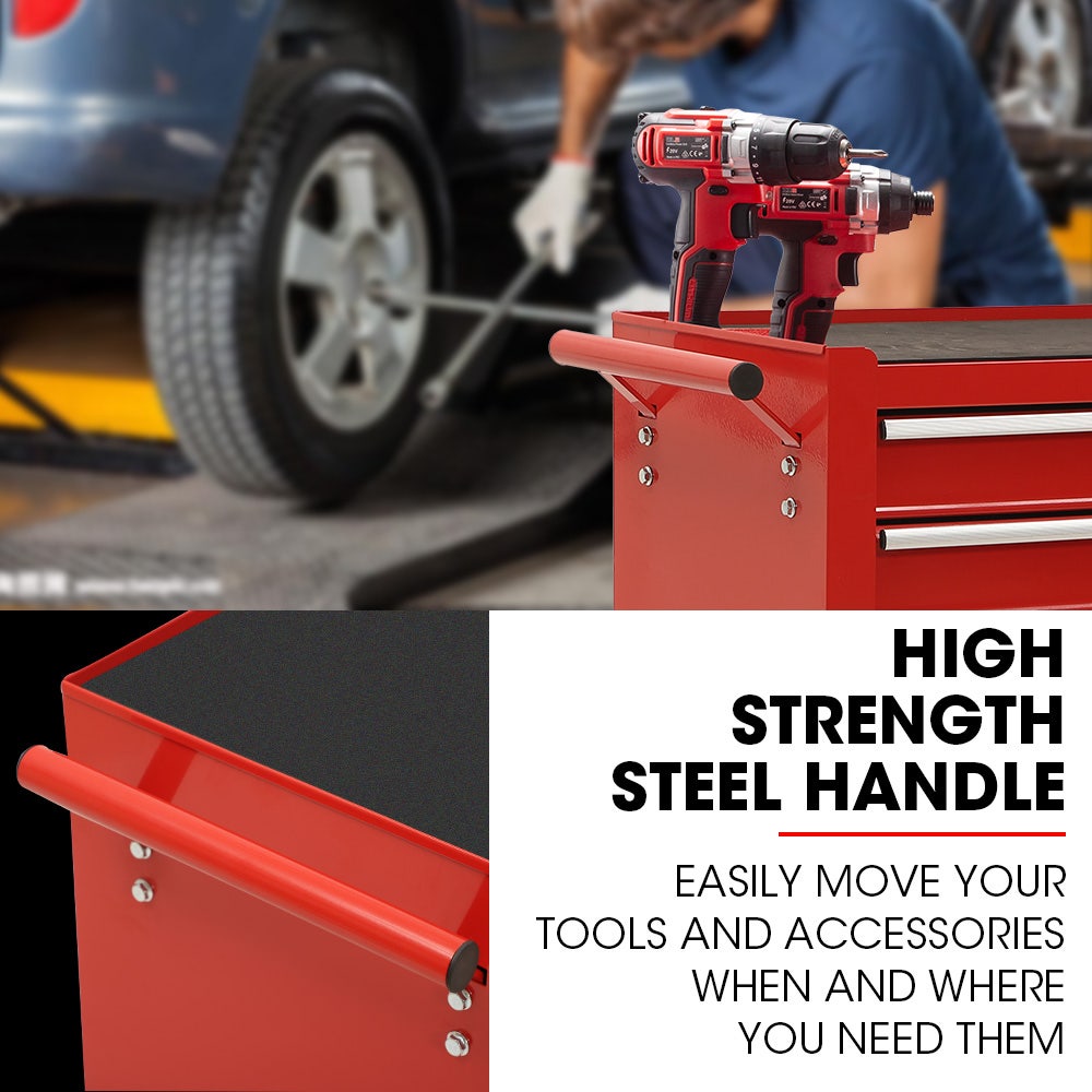 BULLET Pro 7 Drawer Tool Box Cabinet Trolley Storage, Toolbox Garage Organiser Set, Red V219-TOLCABBU17RA