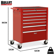 BULLET Pro 7 Drawer Tool Box Cabinet Trolley Storage, Toolbox Garage Organiser Set, Red V219-TOLCABBU17RA