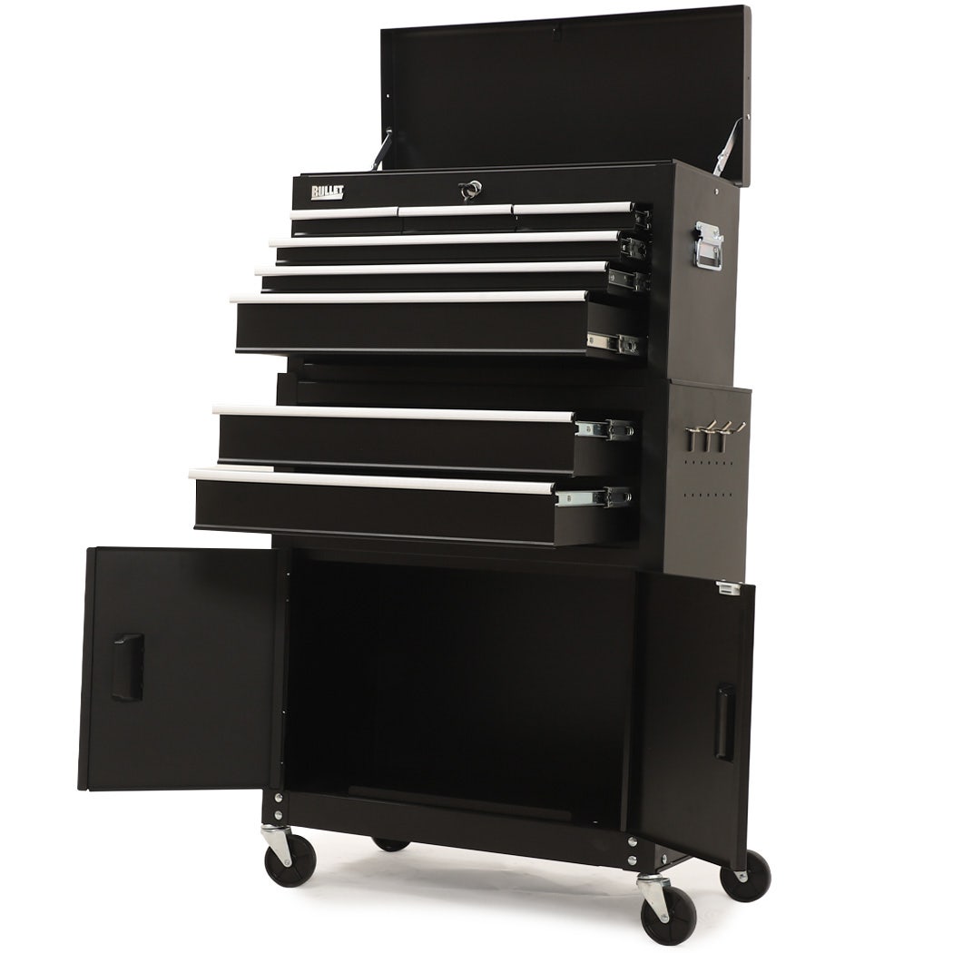 BULLET Pro 8 Drawer Tool Box Chest Cabinet Storage, with 2-Door Toolbox Garage Organiser Set, Black V219-TOLCABBU82KA