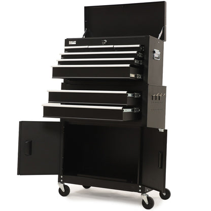 BULLET Pro 8 Drawer Tool Box Chest Cabinet Storage, with 2-Door Toolbox Garage Organiser Set, Black V219-TOLCABBU82KA