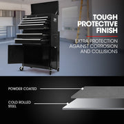 BULLET Pro 8 Drawer Tool Box Chest Cabinet Storage, with 2-Door Toolbox Garage Organiser Set, Black V219-TOLCABBU82KA