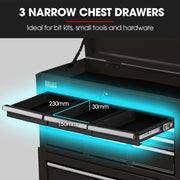 BULLET Pro 8 Drawer Tool Box Chest Cabinet Storage, with 2-Door Toolbox Garage Organiser Set, Black V219-TOLCABBU82KA