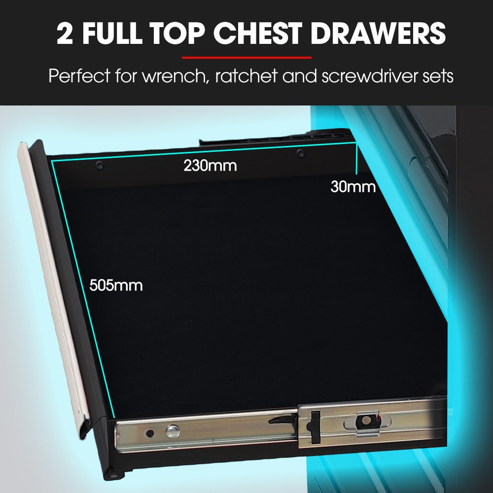 BULLET Pro 8 Drawer Tool Box Chest Cabinet Storage, with 2-Door Toolbox Garage Organiser Set, Black V219-TOLCABBU82KA