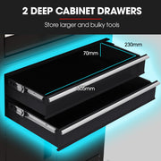 BULLET Pro 8 Drawer Tool Box Chest Cabinet Storage, with 2-Door Toolbox Garage Organiser Set, Black V219-TOLCABBU82KA